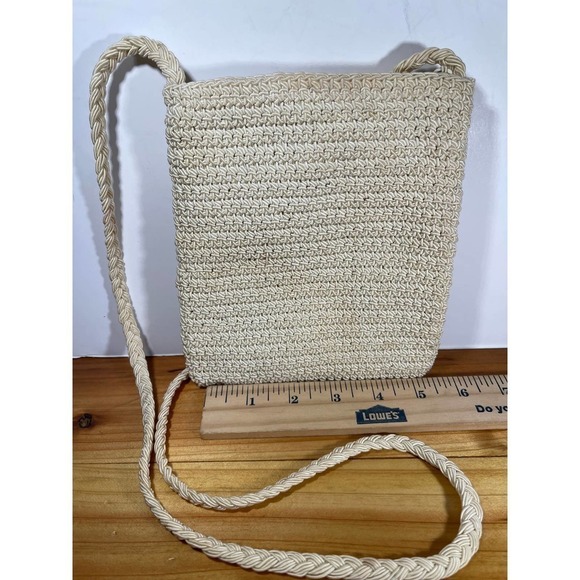 Retro Shoulder Bag Raffia Basket Design Handmade Summer Beach Purse Pearls - Picture 6 of 10
